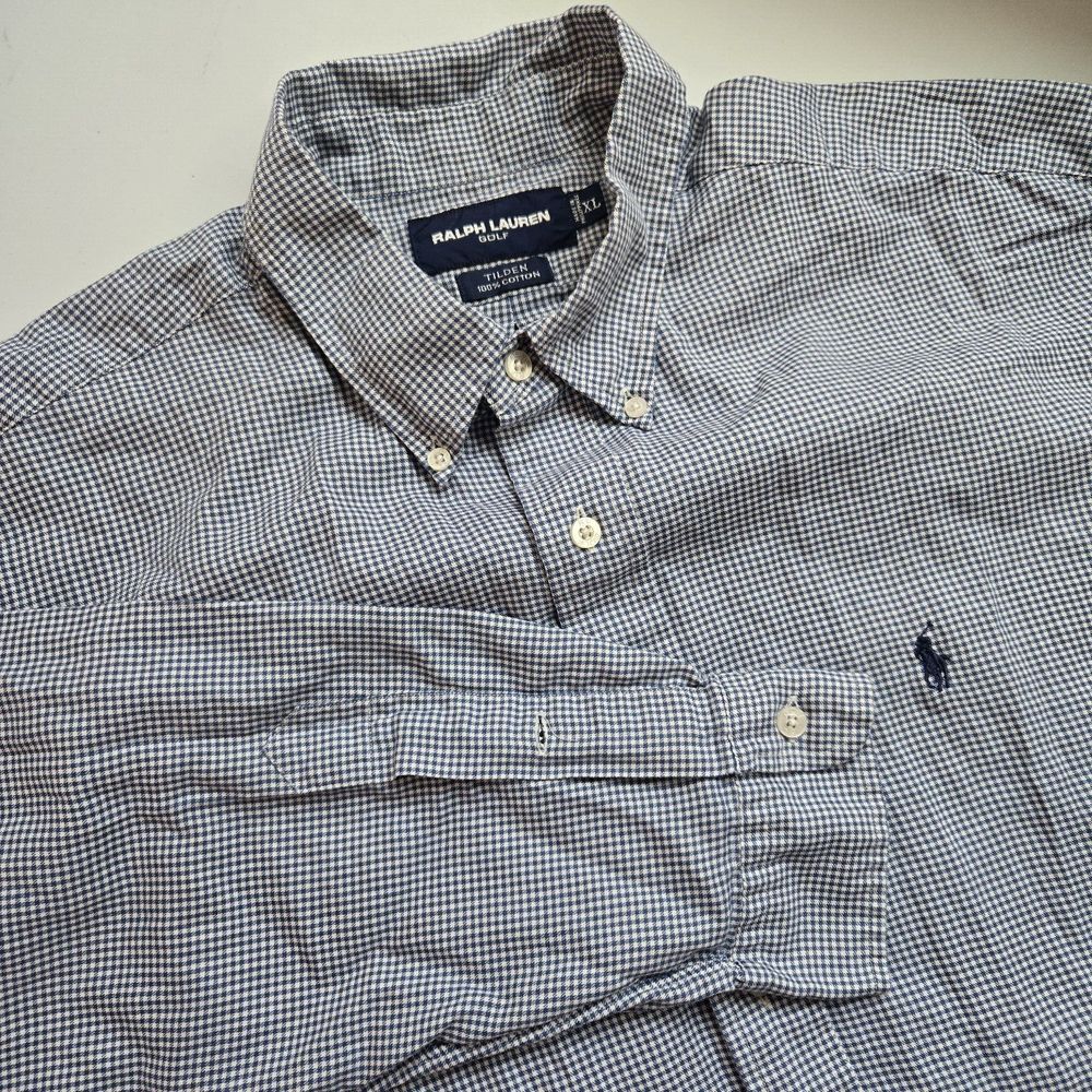 Ralph Lauren Golf Mens XL Tilden‎ Blue Gingham Button Houndstooth Long Sleeve